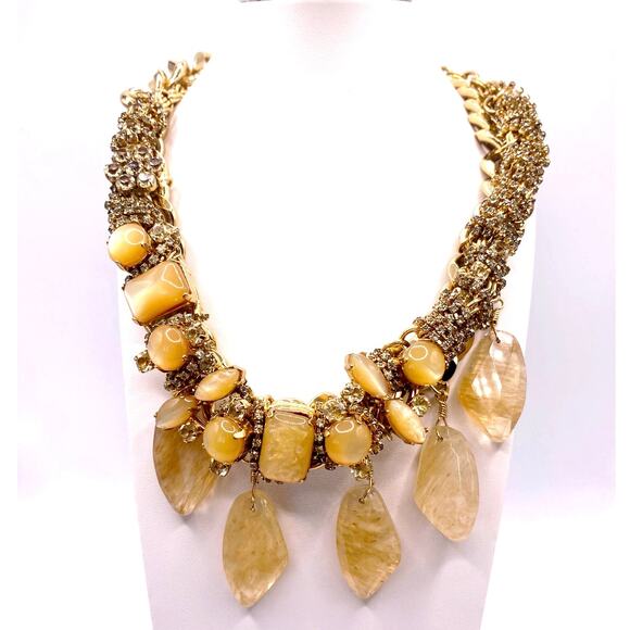 Stella & Dot Choker Necklace Gold & Cream Tones Statement Collar with Extension - Picture 2 of 6